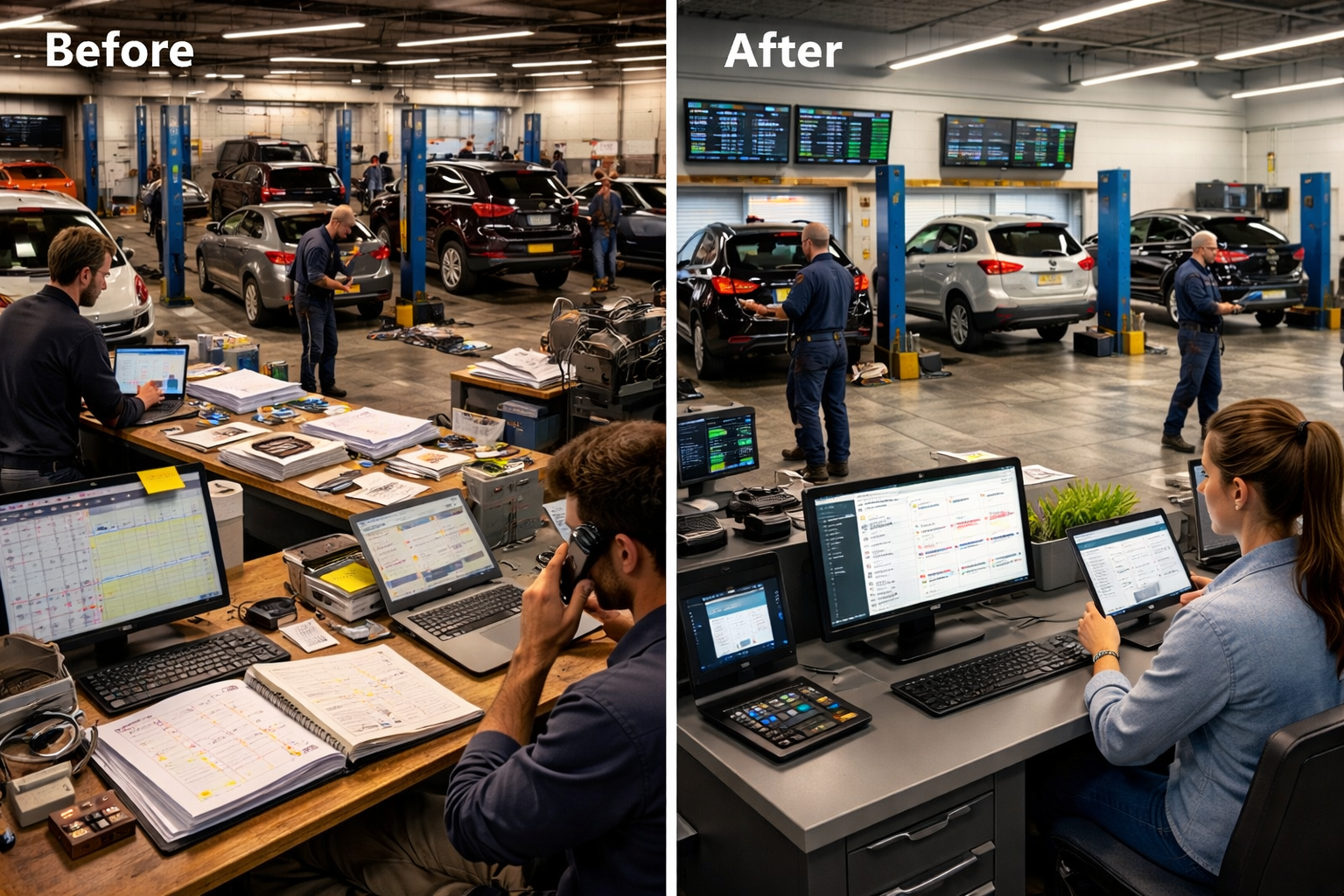 3-bay garage consolidated scheduling