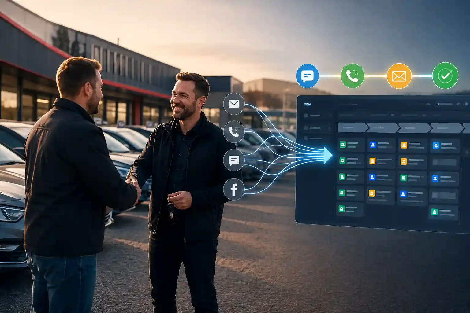Used car dealership forecourt using a car sales CRM