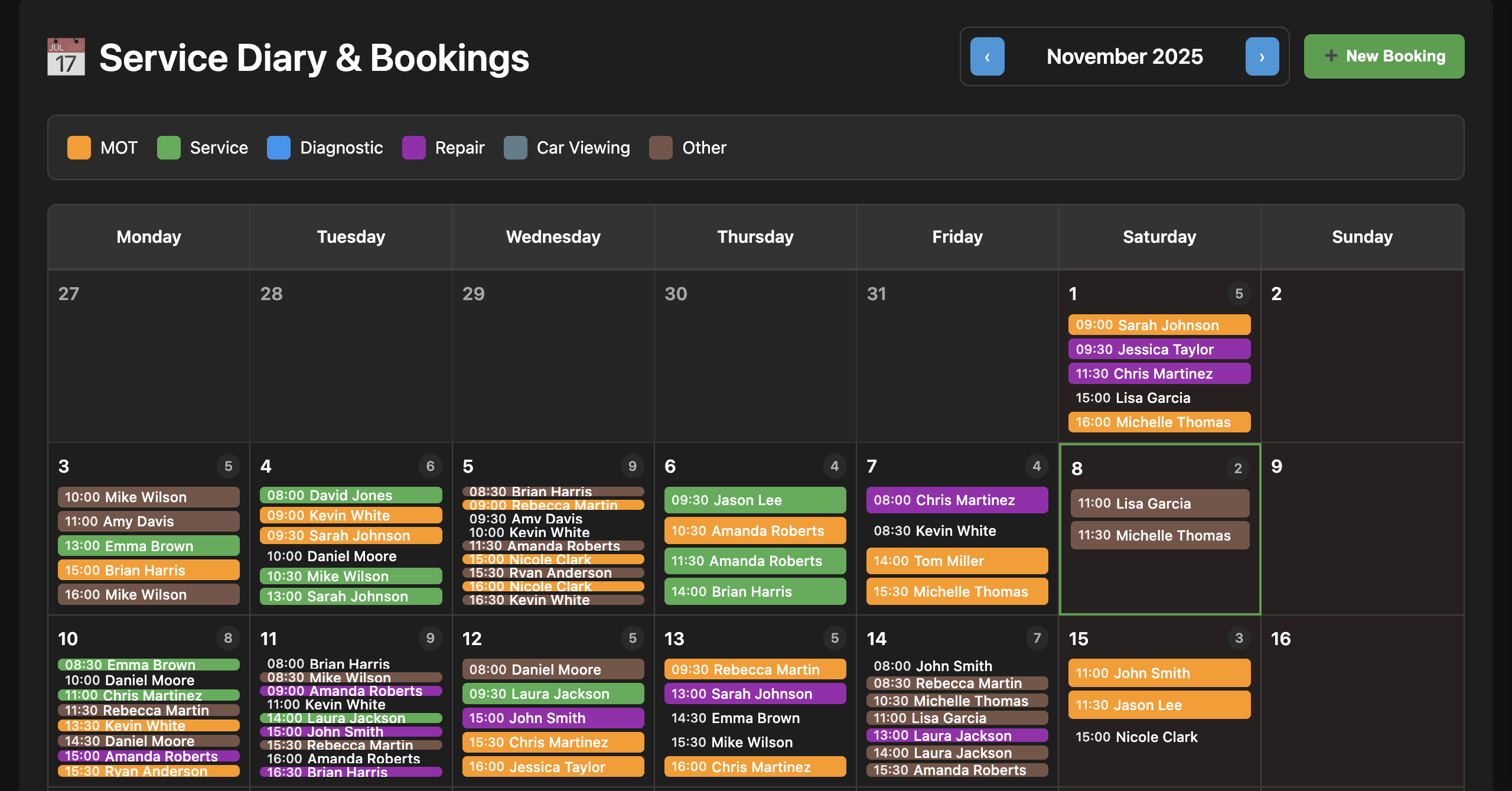 Diary Calendar Dark Mode - Professional Interface