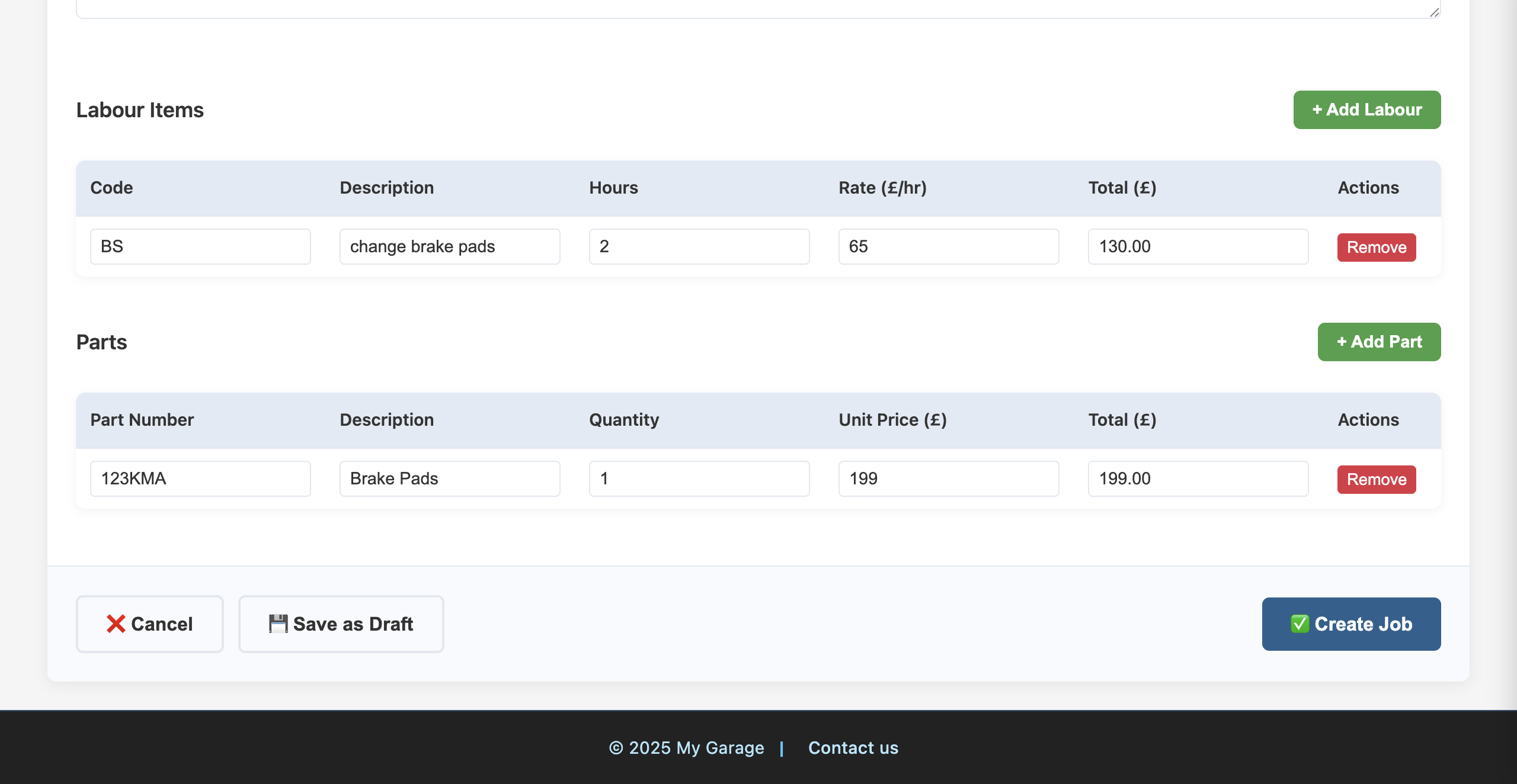 Labor and Parts Management - Detailed Cost Breakdown