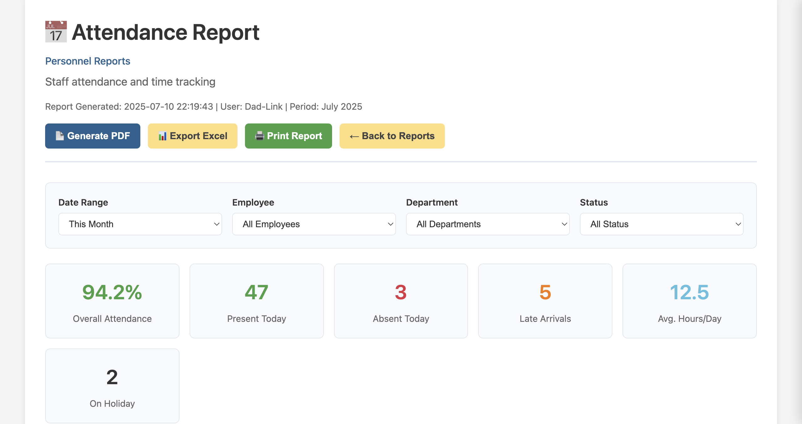 Staff Attendance Report - Time Tracking and Productivity