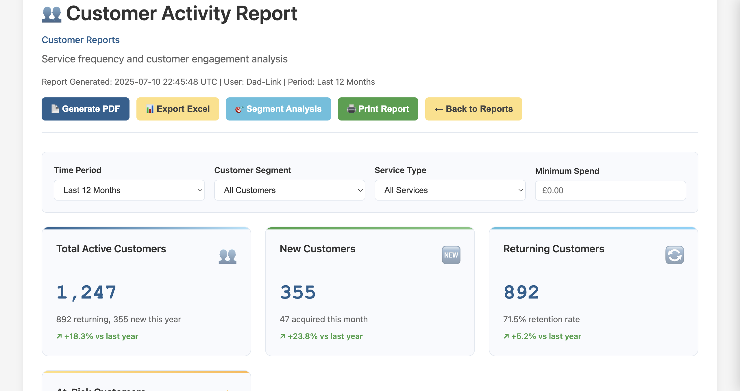 Customer Activity Report - Engagement Tracking