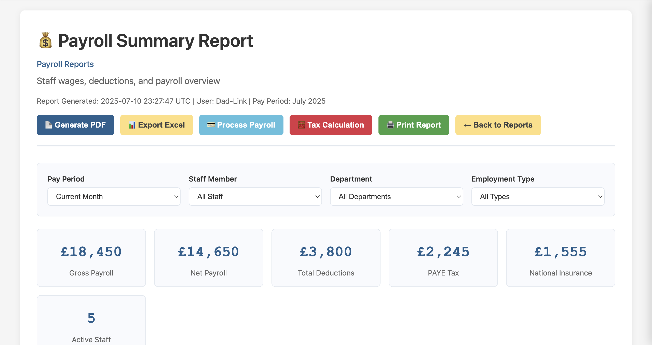 Payroll Summary Report - Staff Compensation Analysis